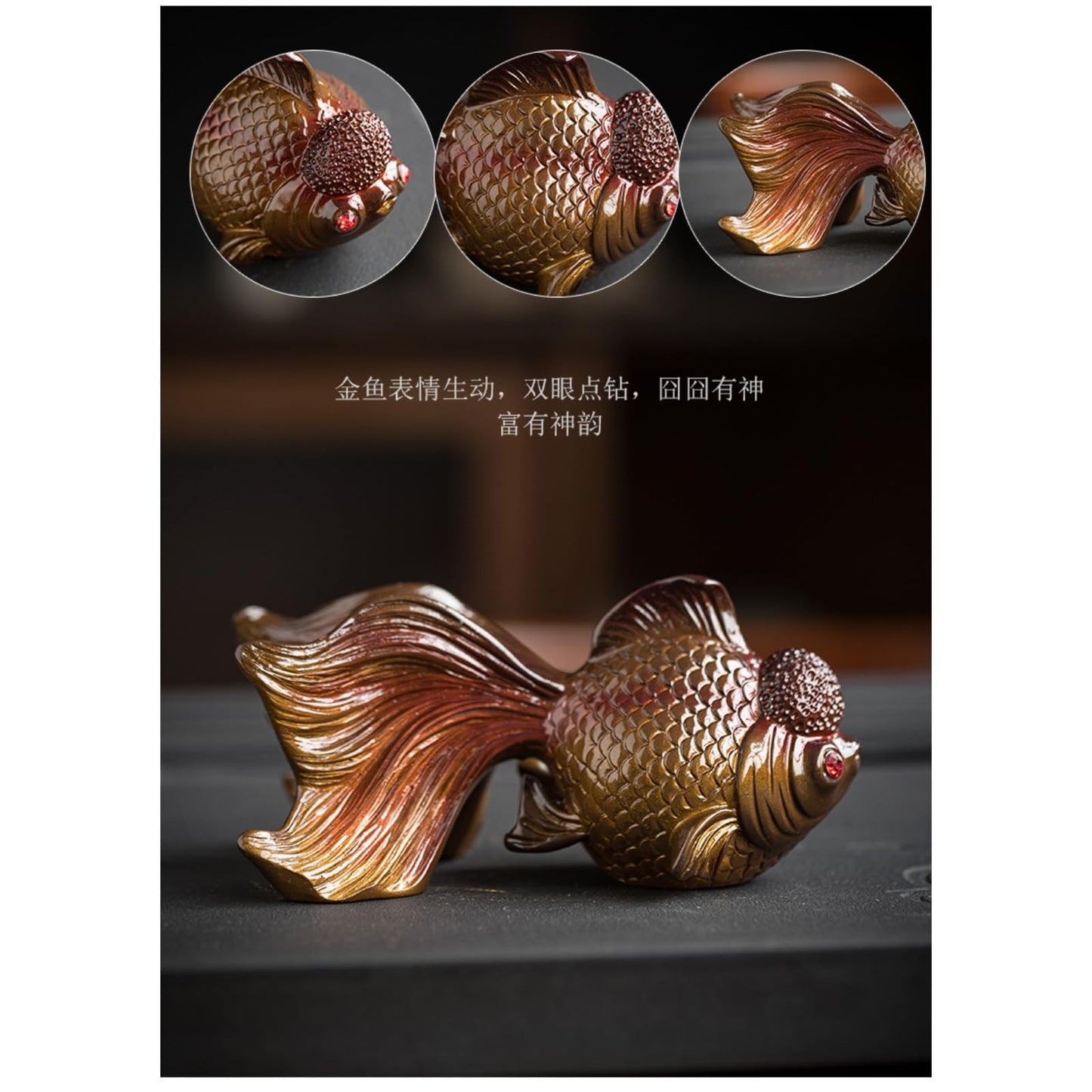 Color Changing Yellow Koi Resin Tea Pet 15.7cm 6.2in Kung Fu Tea Set Accessory