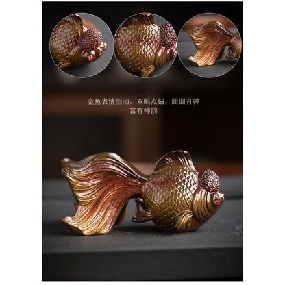 Color Changing Yellow Koi Resin Tea Pet 15.7cm 6.2in Kung Fu Tea Set Accessory
