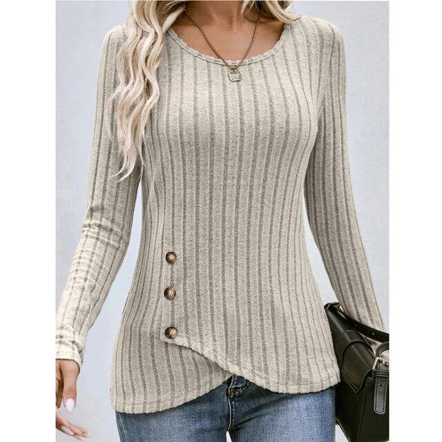 US Womens Long Sleeve T Shirt Blouse Ladies Autumn Plain Pullover Tops Plus Size
