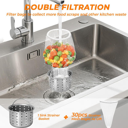 Deep Sink Strainer Basket – Fits Standard 3-1/2" Kitchen Drains – Stainless Stee