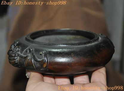 5.8'' Marked Chinese Dynasty Bronze Wealth Bat Bird Statue Incense Burner Censer