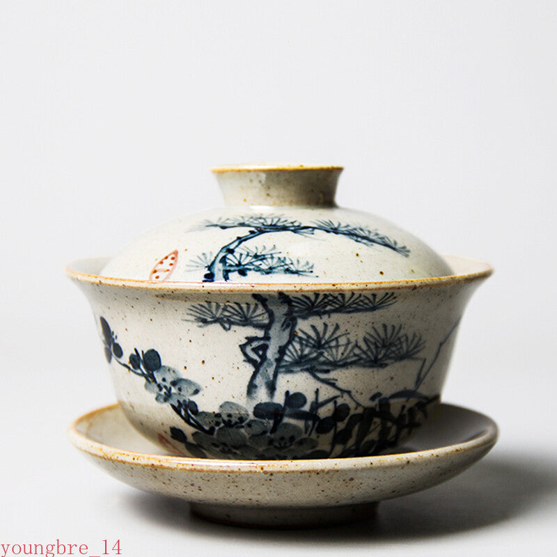 120ml Hand Painted Gaiwan For Tea Plum Pottery Tureen With Lid Teaware Pine