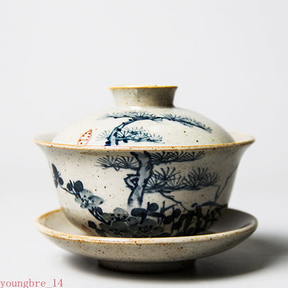 120ml Hand Painted Gaiwan For Tea Plum Pottery Tureen With Lid Teaware Pine