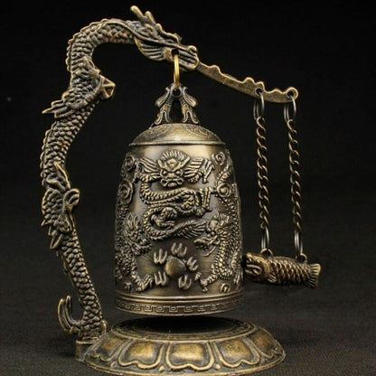 Chinese Antique Pure Copper Dragon Patterned Copper Clock Feng Shui Decoration
