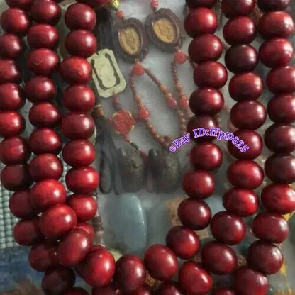 30mm*54 Shaolin Buddha Monk Blessing Prayer Mala Beads Red Necklace Kung Fu Suit