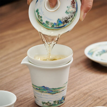 Chinese 180ml Jingdezhen Landscape Ceramic Gaiwan Cup Hand-painted Tea Tureen