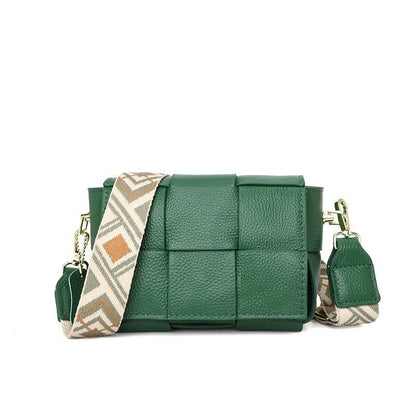 Genuine Leather Shoulder Bags Woven Cow Leather Crossbody Bags Wide Straps Purse