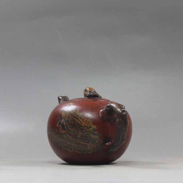 4.9”China Yixing Zisha Pottery Plain Cement Purple Clay Handmade 180ML Teapot