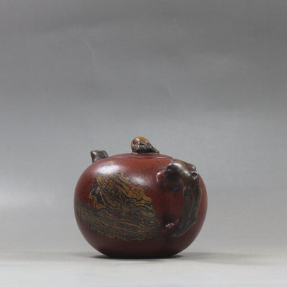 4.9”China Yixing Zisha Pottery Plain Cement Purple Clay Handmade 180ML Teapot