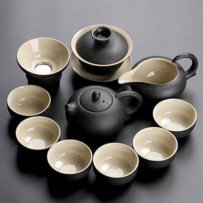 Solid Drinkware Ceramic Teapots Traditional Japanese Style Black Crockery Teacup