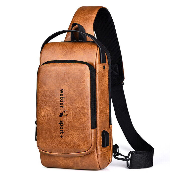 Top PU Leather Men's Crossbody Bag, Password Lock Sling Backpack Casual Daypack