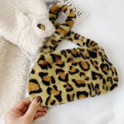 Bag Plush Animal Print Shopper Purse Handbag Shoulder Underarm Bag 250*140*30mm