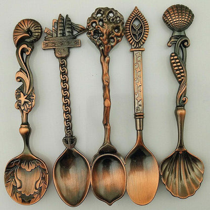 5Pcs/Set Vintage Style Metal Carved Small Mini Coffee Tea Spoon Kitchen Flatware