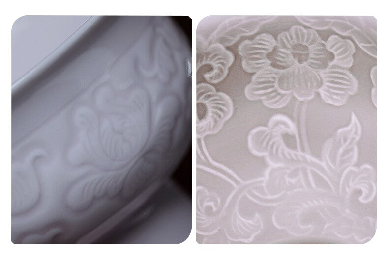Chinese Tea Cup For Lady Porcelain Kungfu Cup Handmade Floral Relief Boutique