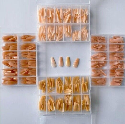 False Nail Tips Art 240Pcs Soft Gel Coffin Natural Extension Full Cover Press On