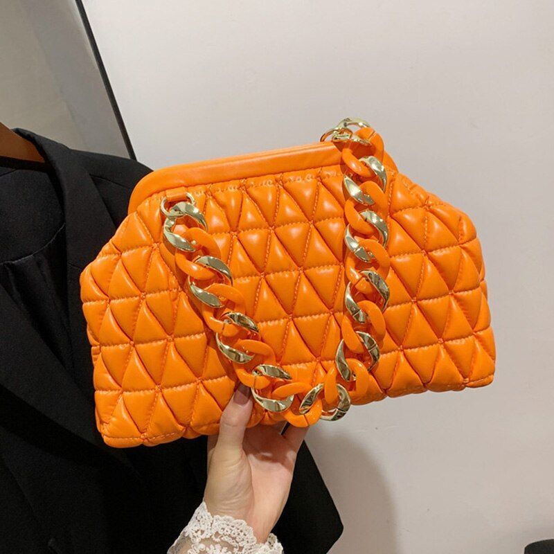 Handbag Thick Chain Purse Crossbody Bag Orange Yellow Shoulder Evening Clutch
