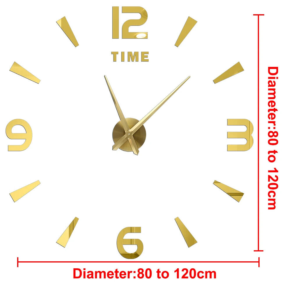 DIY Wall Clocks 27~47in Modern Mirror Number Sticker Living Room Decor Frameless