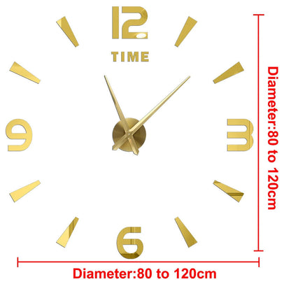 DIY Wall Clocks 27~47in Modern Mirror Number Sticker Living Room Decor Frameless