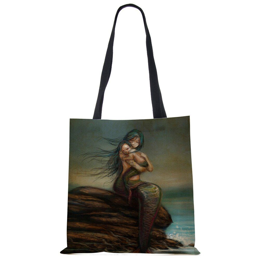 Mermaid Print Shoulder Bag Women Shopping Reusable Bags Large Travel Beach Bags