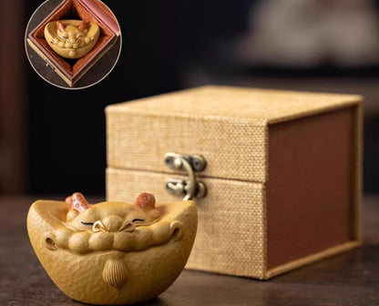 chinese yixing zisha tea pet dragon decoration yellow DuanClay Yuan Bao Long