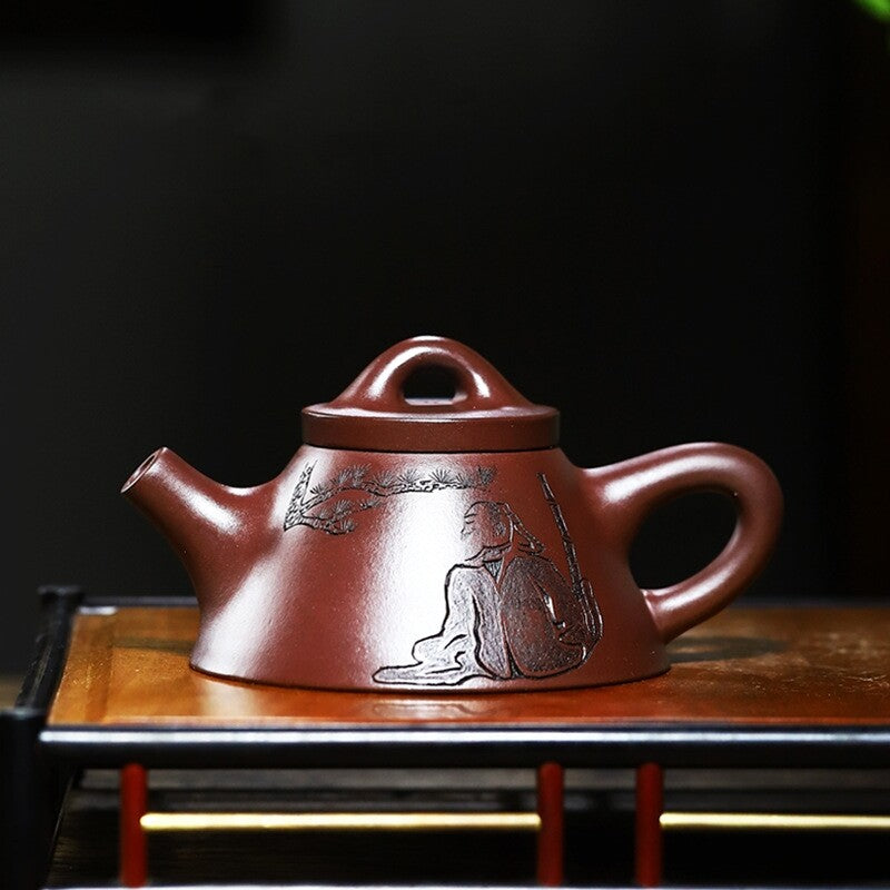 240ml Handmade Tea Pot Authentic Yixing Zisha Master Pot Carved 14 Infuser Holes