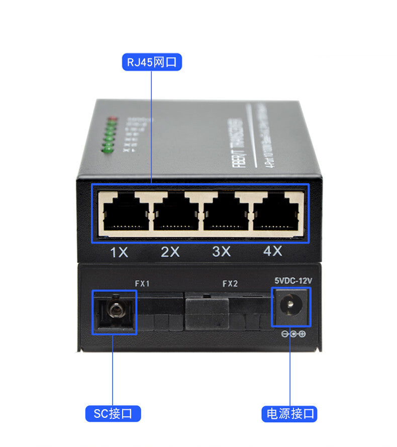 1Pc 10/100M Fiber Ethernet Switch Ethernet Fiber Optical Media Converter 4RJ45