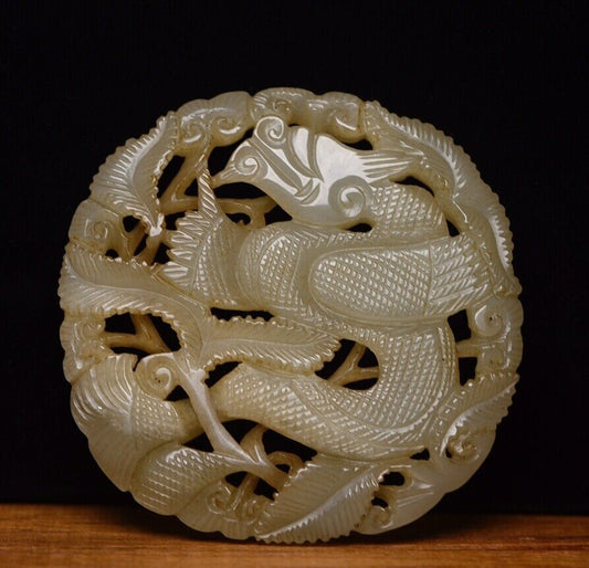 Collection Chinese Hetian Jade Carving Dragon Statue Lucky Jade Pendant Jewelry
