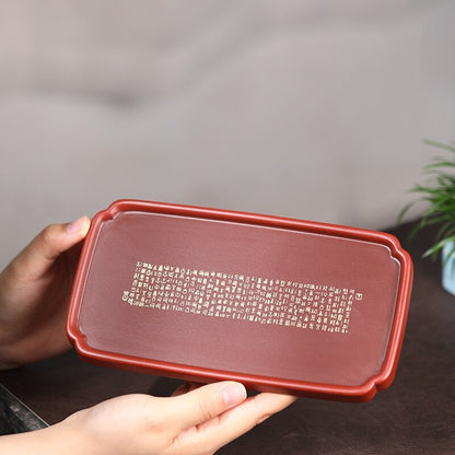 True Yixing Zisha Tea Tray Dahongpao Clay Handmade Drawings Tea Plate For Pot