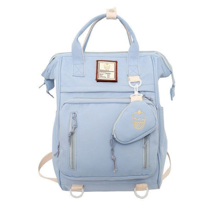 Backpack Nylon Daypack Large Travel Bag Student School Bag 25*16*39CM Blue Beige