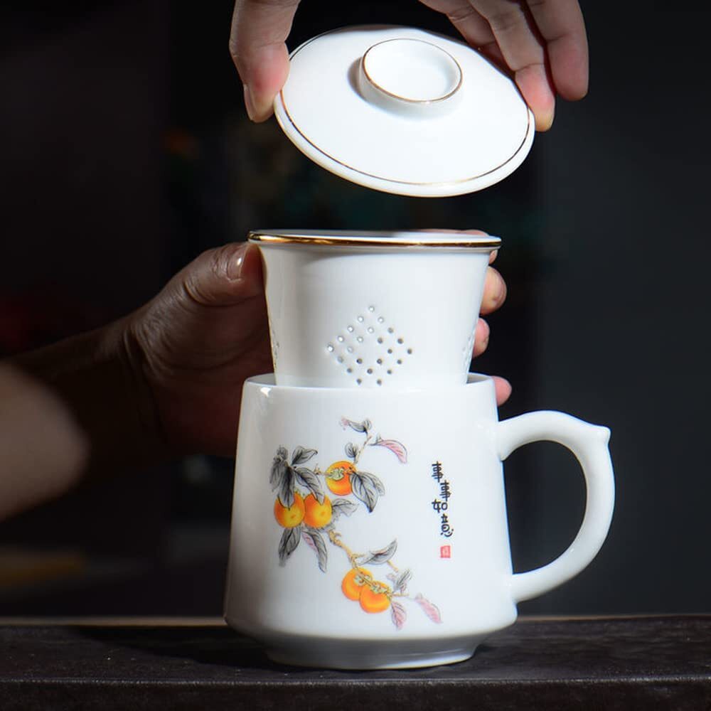 430ml Teacup Ceramic Tea Water Separating Mug Office Tea Filter Mug Tea Set