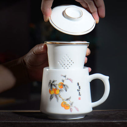 430ml Teacup Ceramic Tea Water Separating Mug Office Tea Filter Mug Tea Set
