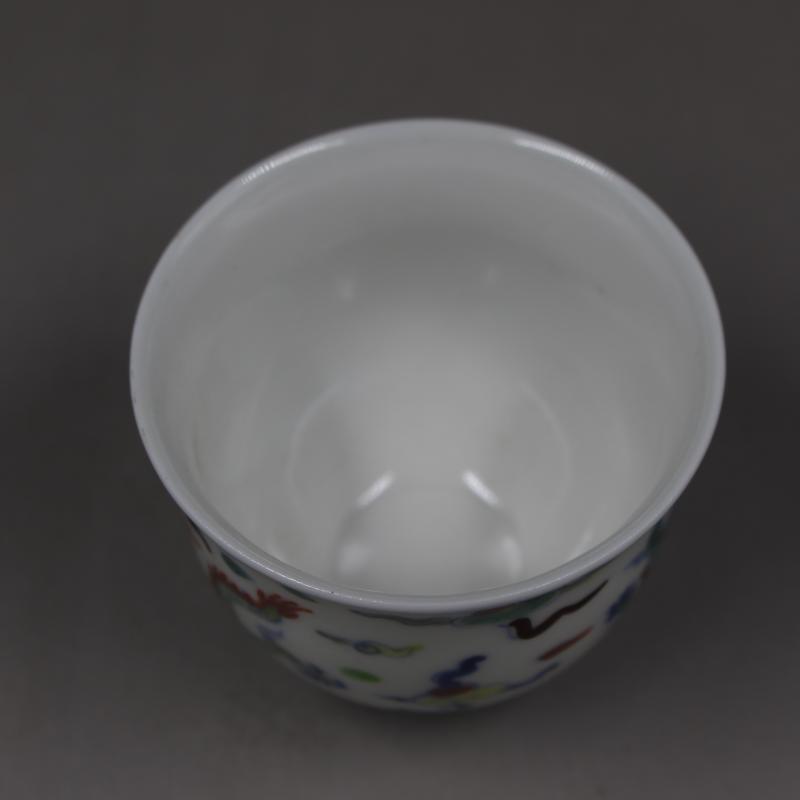 2.5" China Ming Blue White Doucai Contrasting Colors Porcelain Animal Dragon Cup