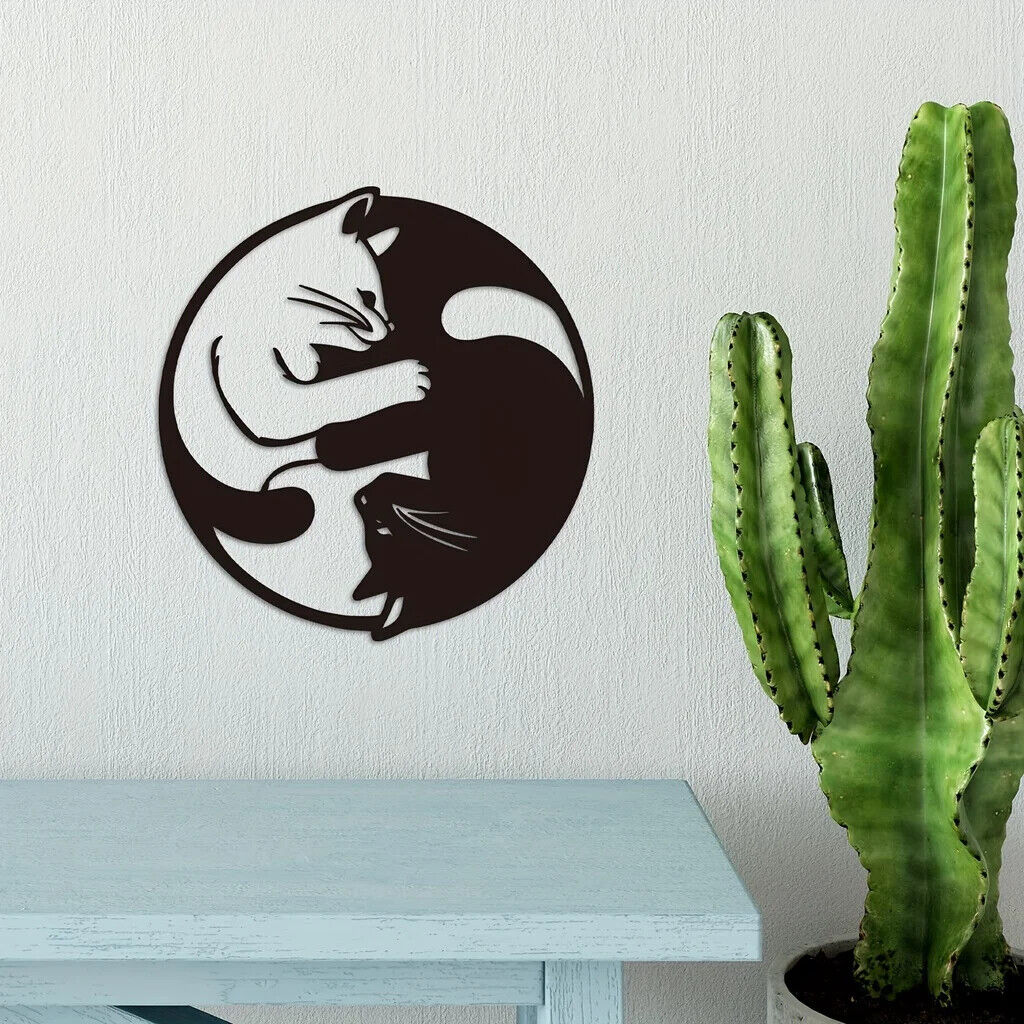 Metal Sign With Yin Yang Two Cats Wall Decor, Metal Wall Decor Sculptures