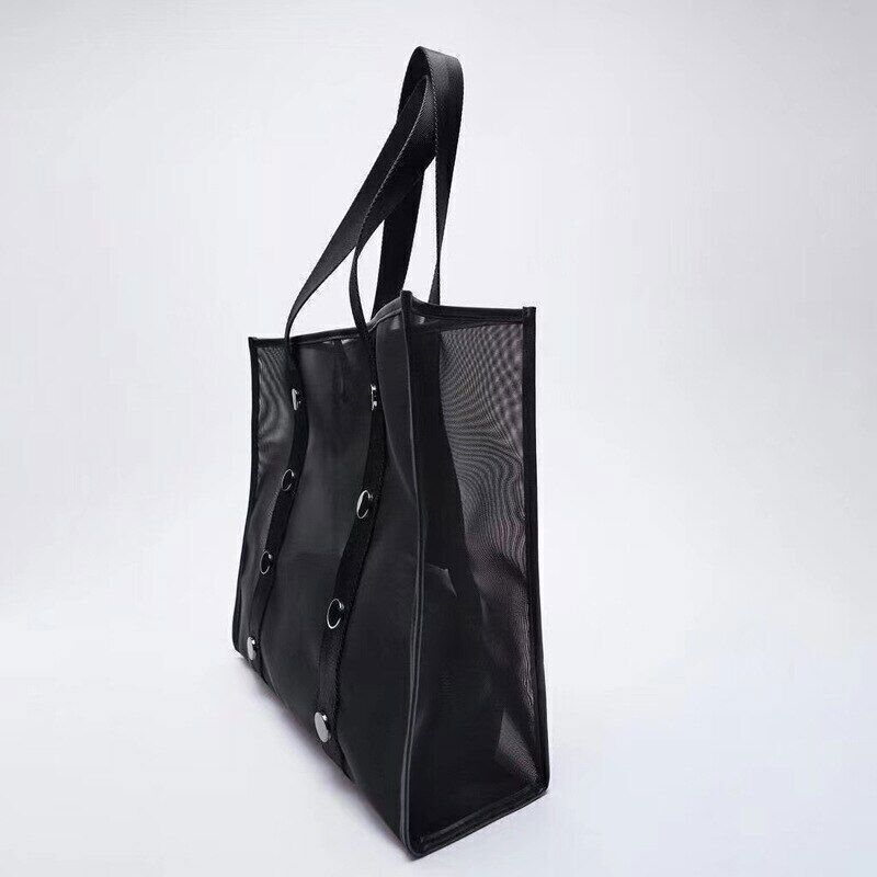 Mesh Tote Women Handbag Rivet Black Shopper Bag Shoulder Bag Bags Women