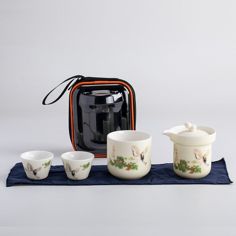 Porcelain Tea Set Pot With Infuser Holes Matching Tea Cup Portable Bag 6pcs/lot