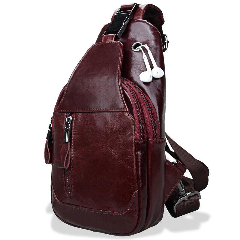 Men's Sling Backpack,100% Genuine Leather Chest bag Crossbody Bag Shoulder Bag