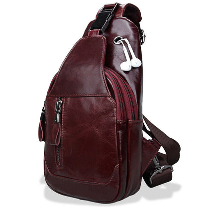 Men's Sling Backpack,100% Genuine Leather Chest bag Crossbody Bag Shoulder Bag