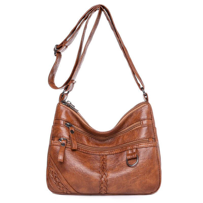 Women's Soft Leather Shoulder Bags Multi-Layer Shopper Bag Crossbody Handbag