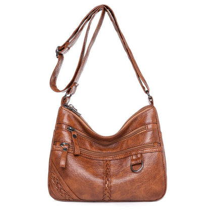 Women's Soft Leather Shoulder Bags Multi-Layer Shopper Bag Crossbody Handbag
