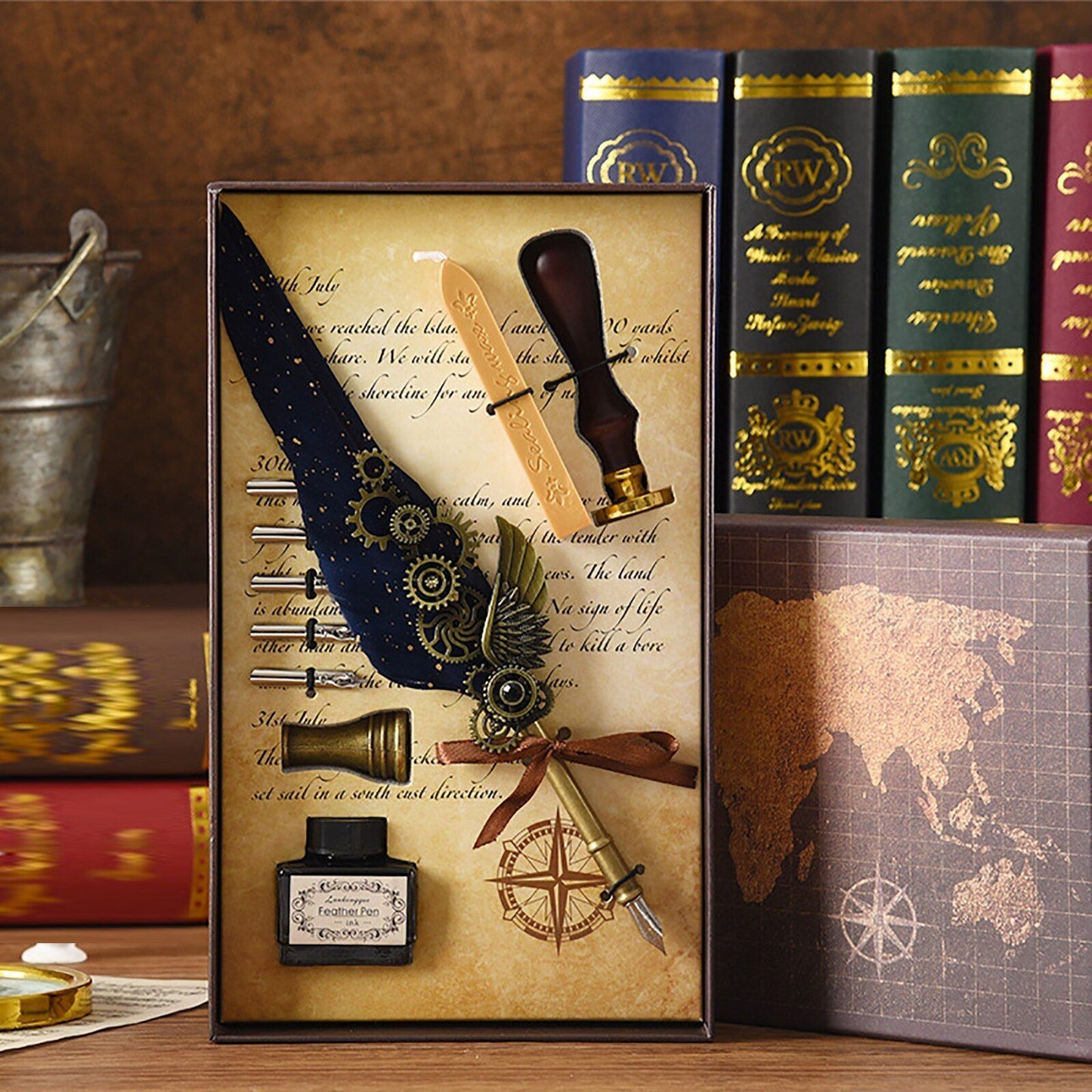 Wax Stamps Seal Feather Dip Quill Ink Gift Calligraphy Sealing Kits 2 3 Pen Sets