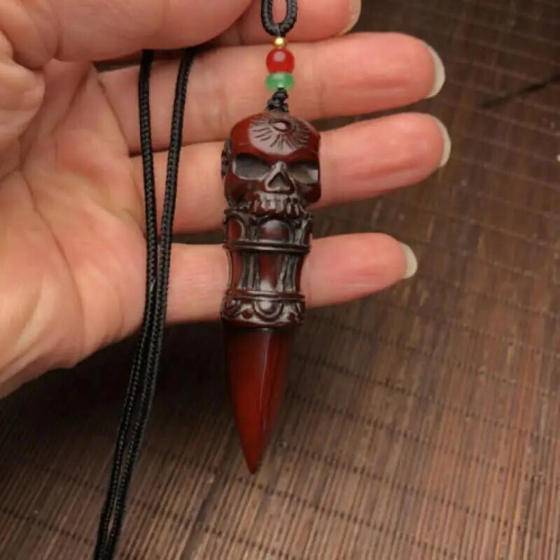 Yak Horn Carved Skull Pendant Phurba Dagger Tibetan Buddhism Faqi Statue
