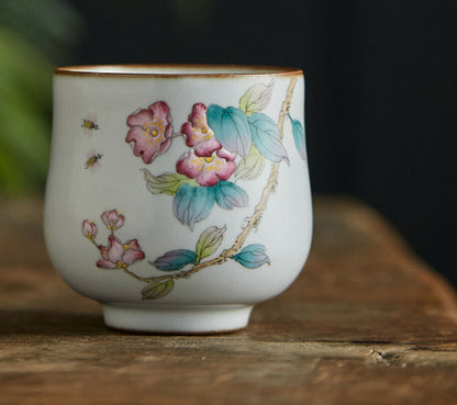 100cc China Song Dynasty Antique master tea cup ruyao begonia flower ceramic cup