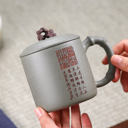 Original Ore Real Yixing Zisha Qingduan Clay Tea Cup With Handle Lid Handmade