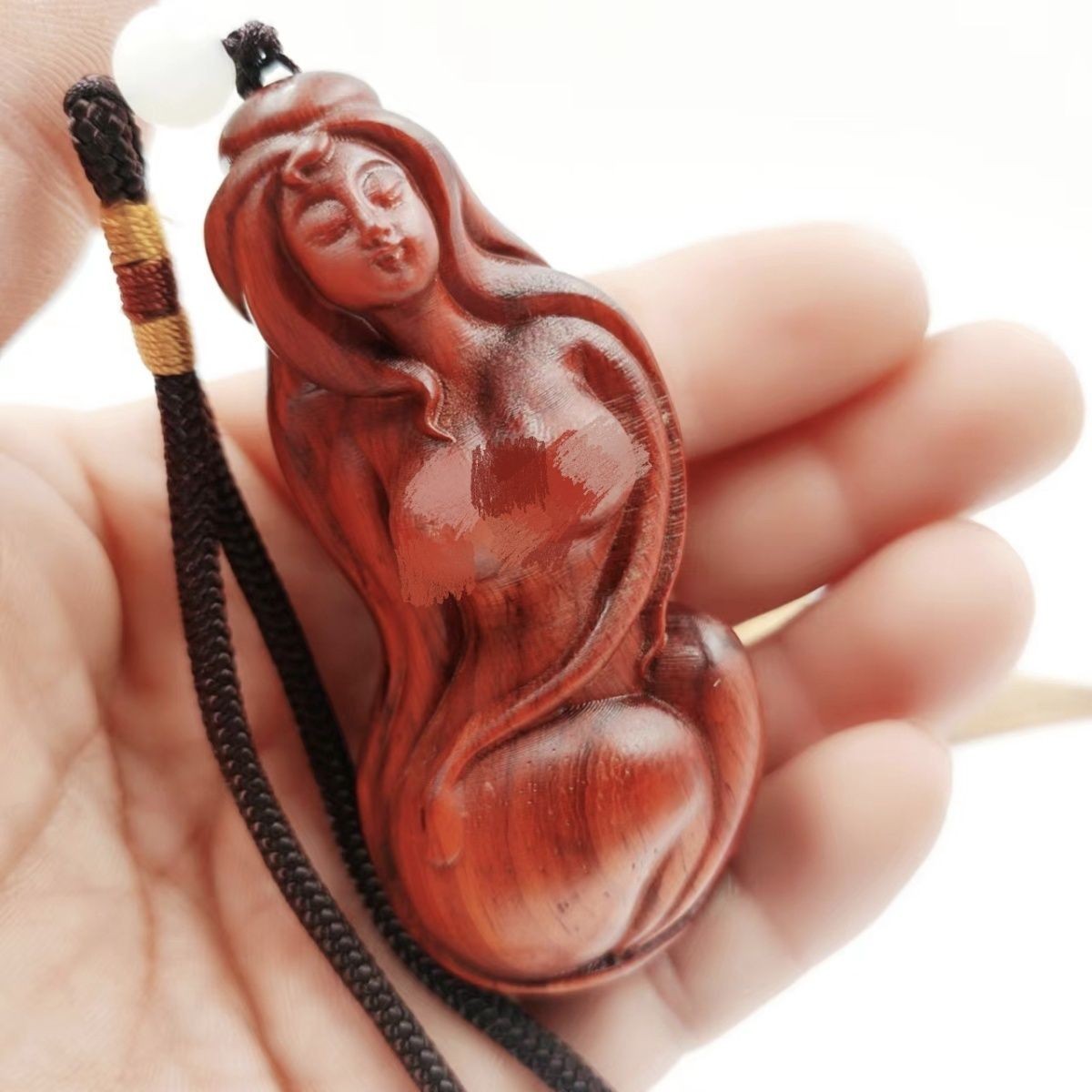 Red Sandalwood Beauty Handheld Carving 7.8cm Natural Wood Pendant