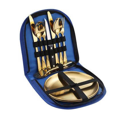 Camping Tableware Set Stainless Steel 10/19Pcs Picnic Cutlery Set W/ Storage Bag