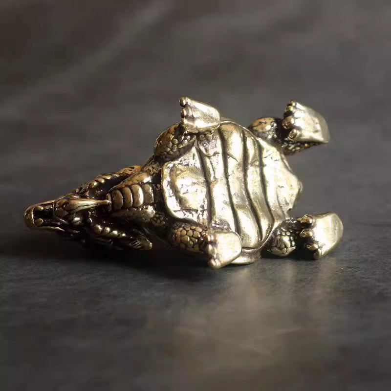 1Pc Vintage Brass Dragon Turtle Bully Small Ornament Tea Pet Handicraft