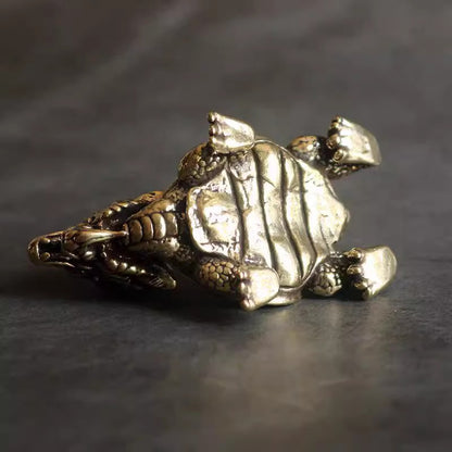 1Pc Vintage Brass Dragon Turtle Bully Small Ornament Tea Pet Handicraft