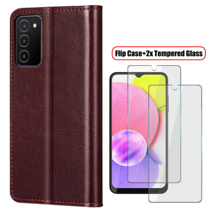 For Samsung Galaxy A03s/SM-A037F Case, Protective Leather Cover / Tempered Glass