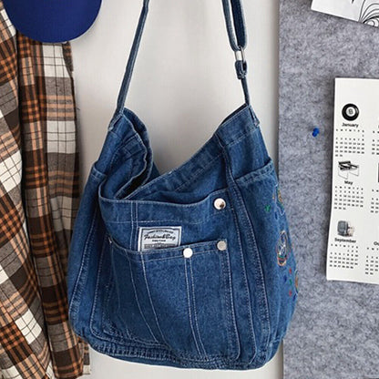 Women's Denim Tote Bag Adjustable Shoulder Crossbody Handbag Purse Gift