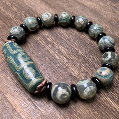12MM Collect Tibetan Style Old Agate Three/Nine Eyes Dzi Bead 11PCS Bracelet
